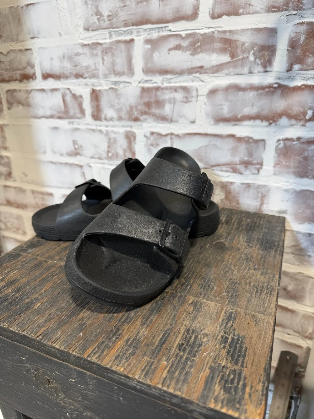 Black Double-Strap Slide Sandals